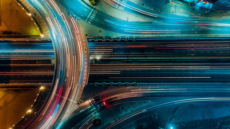 Stock image, motorway flyover at night