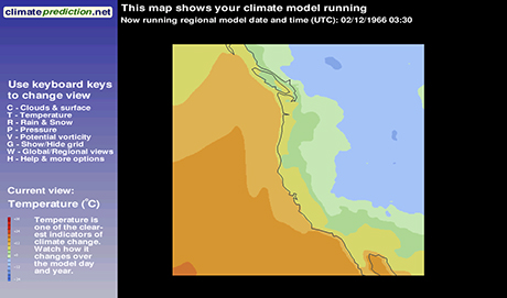 weather@home model image showing temperature across the Pacific North West of the US
